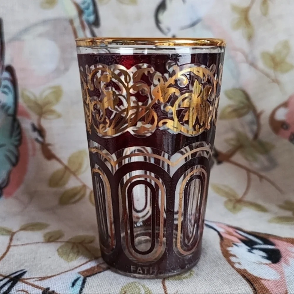 FATH Decor Set of 11 Bohemian Moroccan Venetian Gold Gilt Shot Glasses Glass
